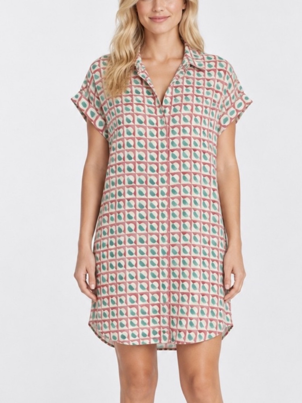 Oliphant Cirque Shirt Dress in Rose/Multi Geometric Pattern Large 6121